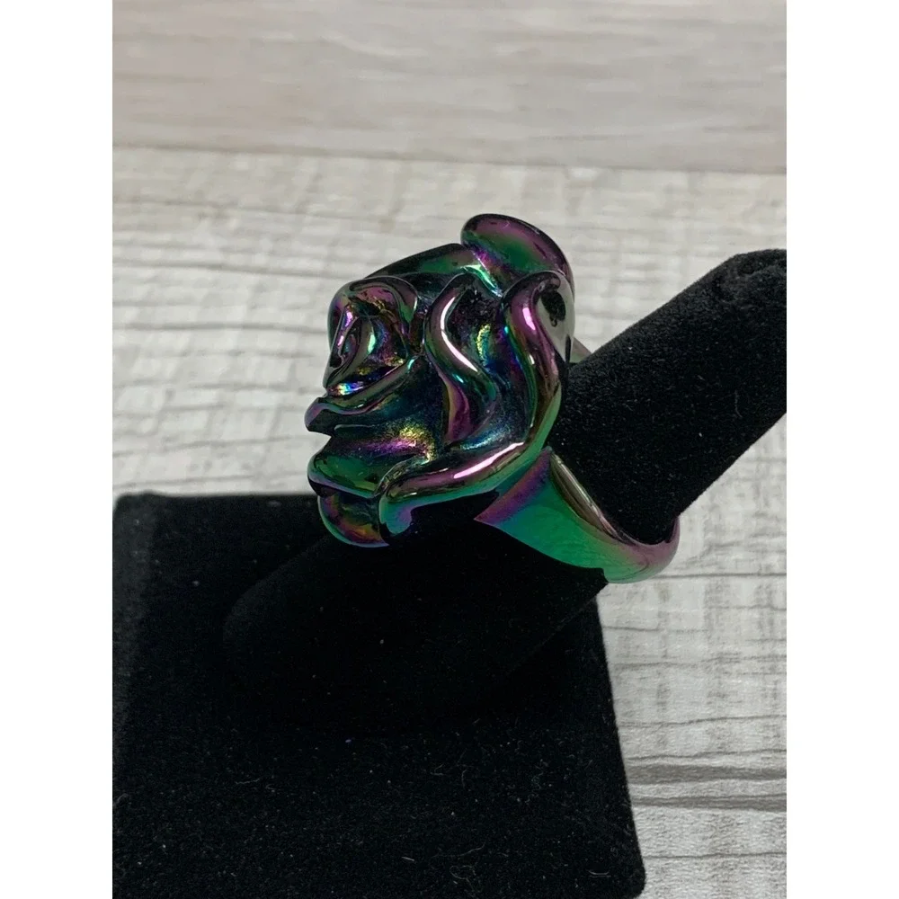 Iridescent Rose Cocktail Ring Oil Slick Rainbow Metallic Floral Size 7 3293
